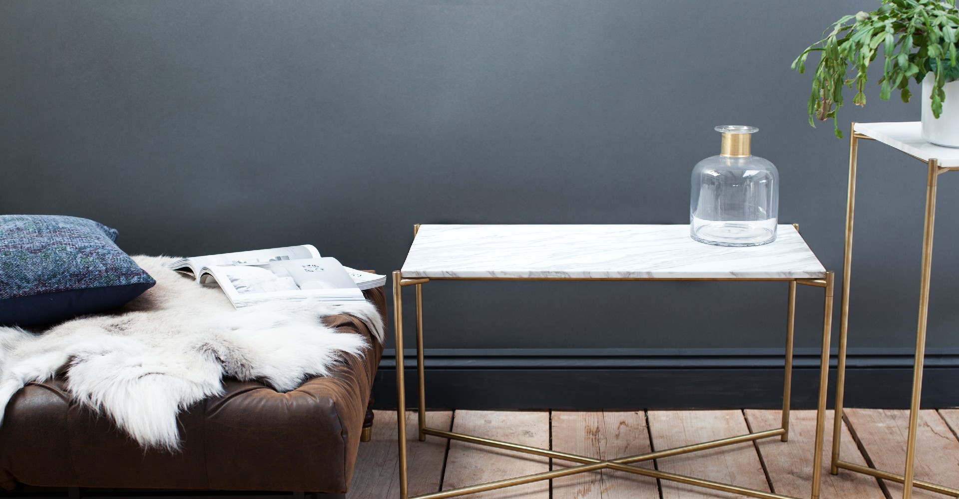 Iris White Marble And Brass Base Rectangle Side Table by Gillmore © GillmoreSPACE Ltd
