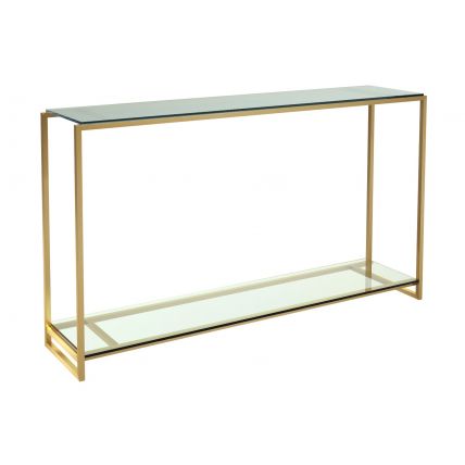 Clear Glass & Brass Narrow Console Table by Gillmore