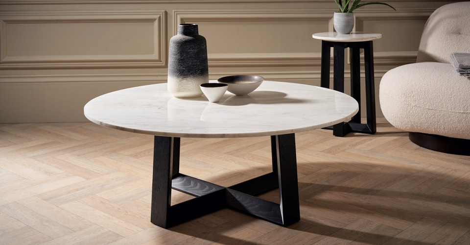 Cadiz White Marble Top Coffee Table Natural Black Oak by Gillmore British Design © GillmoreSPACE Ltd